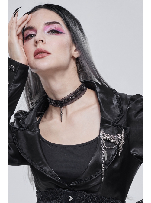 Punk Metal Skull Chain Pendant White Brooch