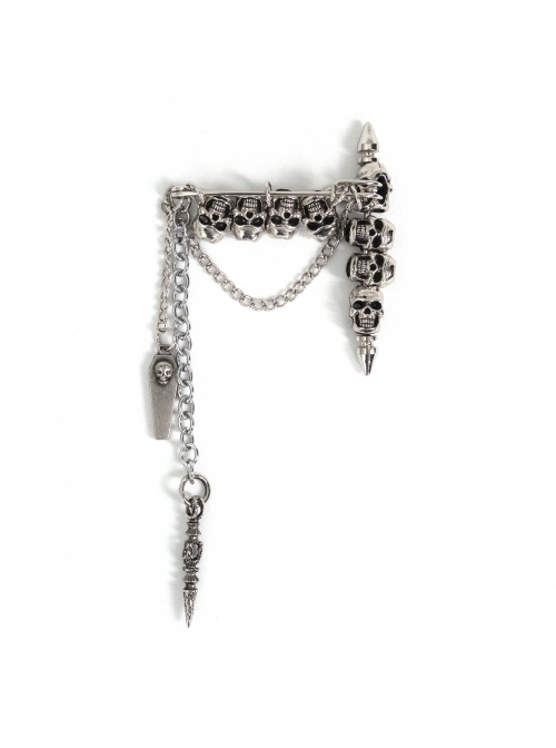 Punk Metal Skull Chain Pendant White Brooch