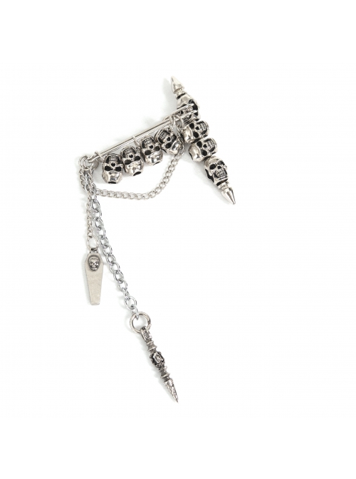 Punk Metal Skull Chain Pendant White Brooch