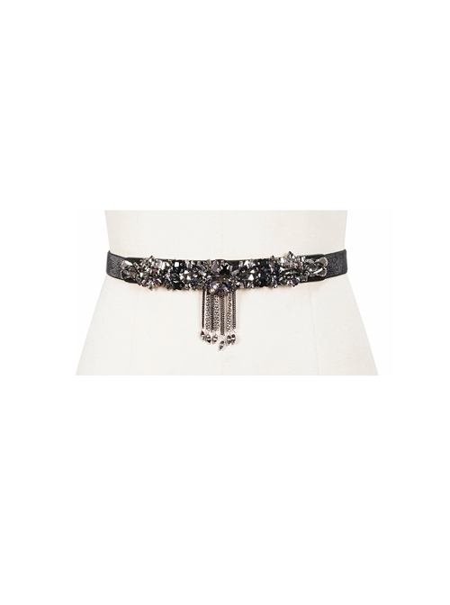 Gothic Colored Diamond Tassel Pendant Elastic Black Thin Belt