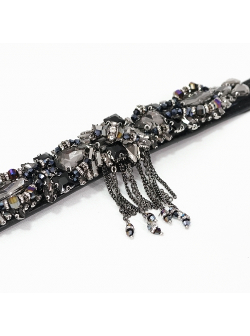 Gothic Colored Diamond Tassel Pendant Elastic Black Thin Belt
