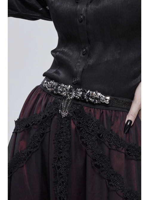 Gothic Colored Diamond Tassel Pendant Elastic Black Thin Belt