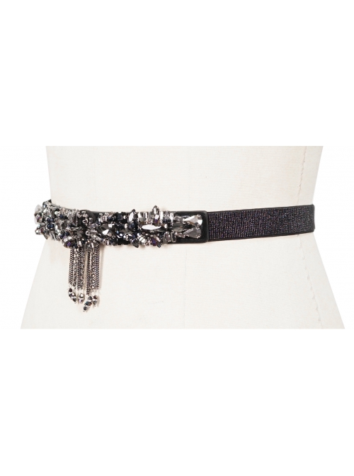 Gothic Colored Diamond Tassel Pendant Elastic Black Thin Belt