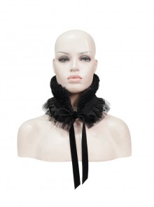 Black Particle Plush Removable Lace Front Tie Rope Gothic Scarf