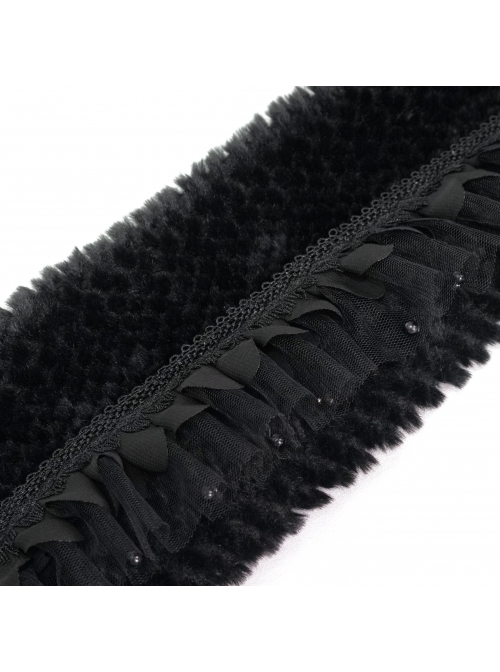 Black Particle Plush Removable Lace Front Tie Rope Gothic Scarf