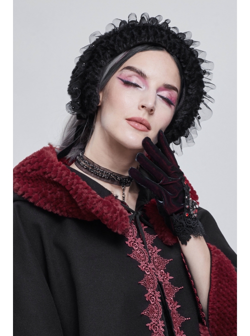 Black Particle Plush Removable Lace Front Tie Rope Gothic Scarf