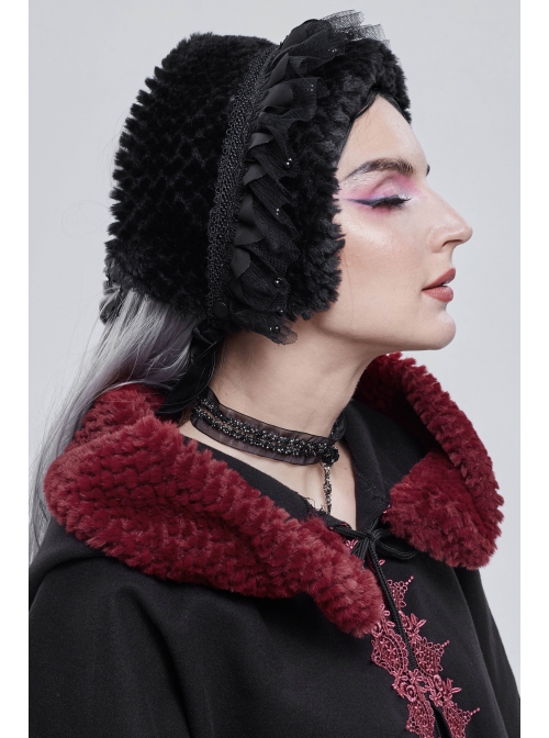 Black Particle Plush Removable Lace Front Tie Rope Gothic Scarf