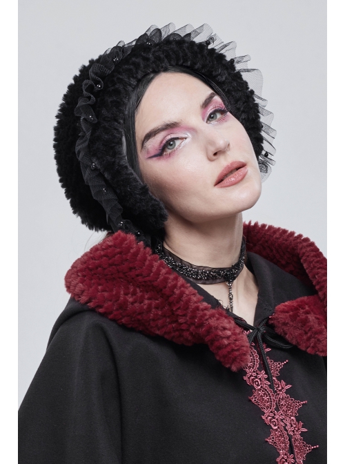 Black Particle Plush Removable Lace Front Tie Rope Gothic Scarf