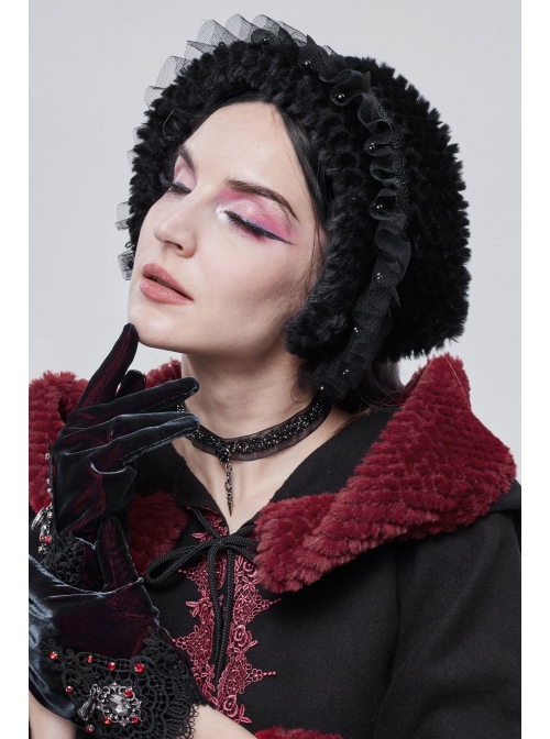 Black Particle Plush Removable Lace Front Tie Rope Gothic Scarf