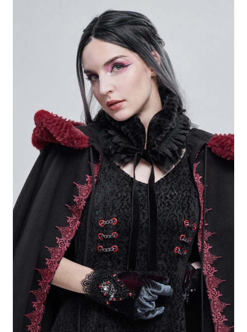 Black Particle Plush Removable Lace Front Tie Rope Gothic Scarf