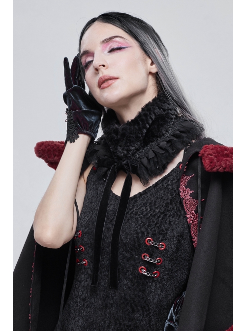 Black Particle Plush Removable Lace Front Tie Rope Gothic Scarf