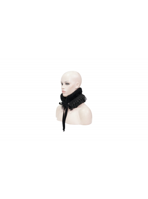 Black Particle Plush Removable Lace Front Tie Rope Gothic Scarf
