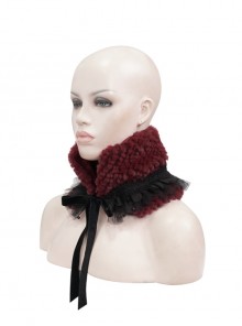 Wine Red Particle Plush Removable Lace Front Tie Rope Gothic Scarf