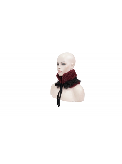 Wine Red Particle Plush Removable Lace Front Tie Rope Gothic Scarf