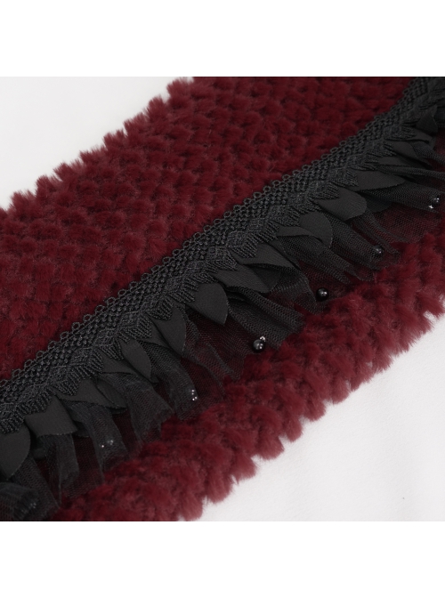 Wine Red Particle Plush Removable Lace Front Tie Rope Gothic Scarf