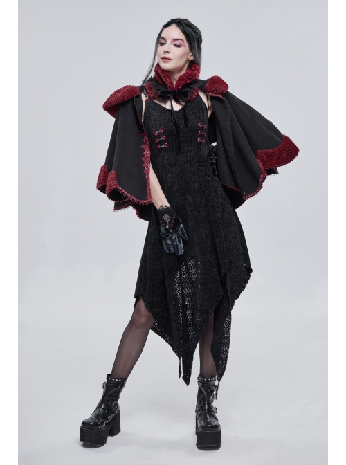 Wine Red Particle Plush Removable Lace Front Tie Rope Gothic Scarf