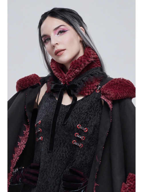 Wine Red Particle Plush Removable Lace Front Tie Rope Gothic Scarf