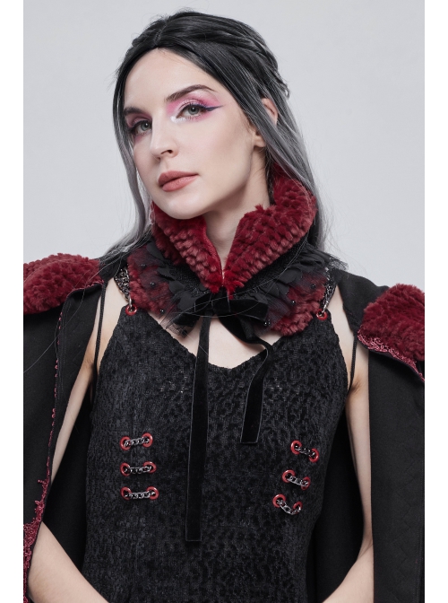 Wine Red Particle Plush Removable Lace Front Tie Rope Gothic Scarf