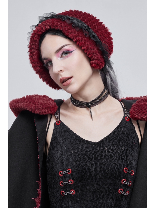 Wine Red Particle Plush Removable Lace Front Tie Rope Gothic Scarf