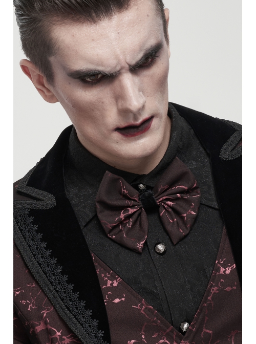 Wine Red Gothic Pattern Flocking Bow Bandage Tie