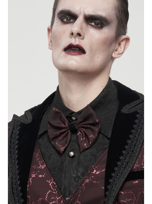 Wine Red Gothic Pattern Flocking Bow Bandage Tie