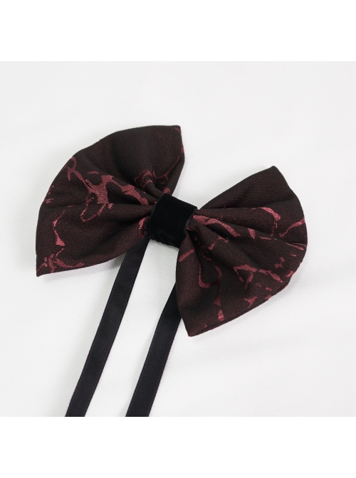 Wine Red Gothic Pattern Flocking Bow Bandage Tie