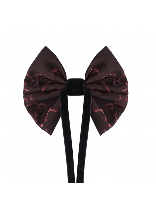 Wine Red Gothic Pattern Flocking Bow Bandage Tie