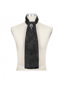 Black Gothic Pattern Woven Scarf With Jewel Brooch