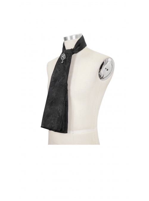 Black Gothic Pattern Woven Scarf With Jewel Brooch