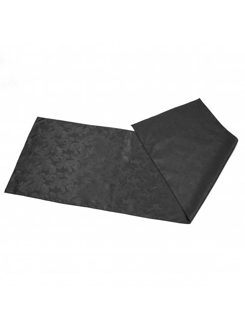 Black Gothic Pattern Woven Scarf With Jewel Brooch