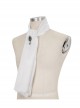 White Gothic Pattern Woven Scarf With Jewel Brooch