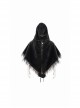 Black Grain Plush Hooded Feather Edging Short Front And Long Back Gothic Cape