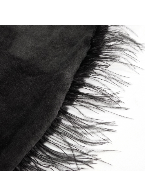 Black Grain Plush Hooded Feather Edging Short Front And Long Back Gothic Cape