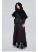 Black Grain Plush Hooded Feather Edging Short Front And Long Back Gothic Cape