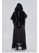 Black Grain Plush Hooded Feather Edging Short Front And Long Back Gothic Cape