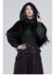 Black Grain Plush Hooded Feather Edging Short Front And Long Back Gothic Cape