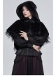 Black Grain Plush Hooded Feather Edging Short Front And Long Back Gothic Cape
