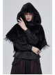 Black Grain Plush Hooded Feather Edging Short Front And Long Back Gothic Cape