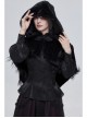 Black Grain Plush Hooded Feather Edging Short Front And Long Back Gothic Cape
