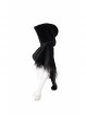 Black Grain Plush Hooded Feather Edging Short Front And Long Back Gothic Cape