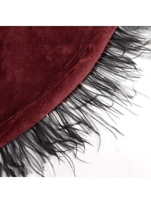 Red Grain Plush Hooded Feather Edging Short Front And Long Back Gothic Cape