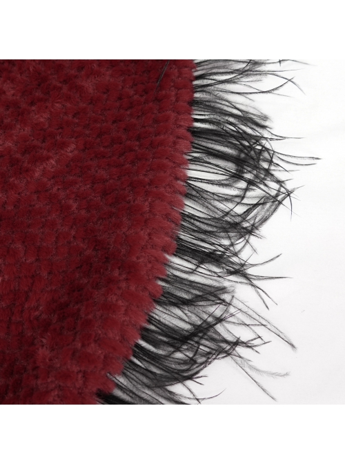 Red Grain Plush Hooded Feather Edging Short Front And Long Back Gothic Cape