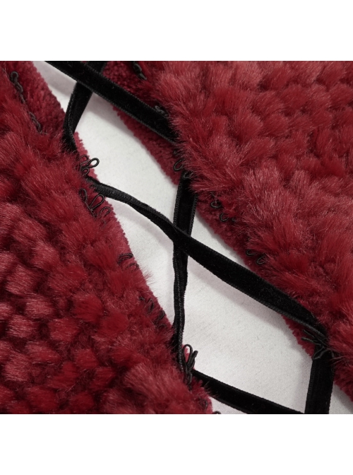 Red Grain Plush Hooded Feather Edging Short Front And Long Back Gothic Cape