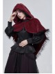 Red Grain Plush Hooded Feather Edging Short Front And Long Back Gothic Cape