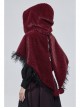 Red Grain Plush Hooded Feather Edging Short Front And Long Back Gothic Cape