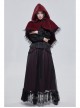 Red Grain Plush Hooded Feather Edging Short Front And Long Back Gothic Cape