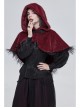 Red Grain Plush Hooded Feather Edging Short Front And Long Back Gothic Cape