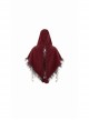 Red Grain Plush Hooded Feather Edging Short Front And Long Back Gothic Cape