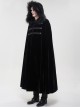 Black Gothic Fleece Collar Metal Buttons Long Cape