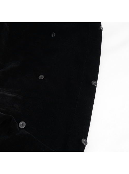 Black Gothic Fleece Collar Metal Buttons Long Cape